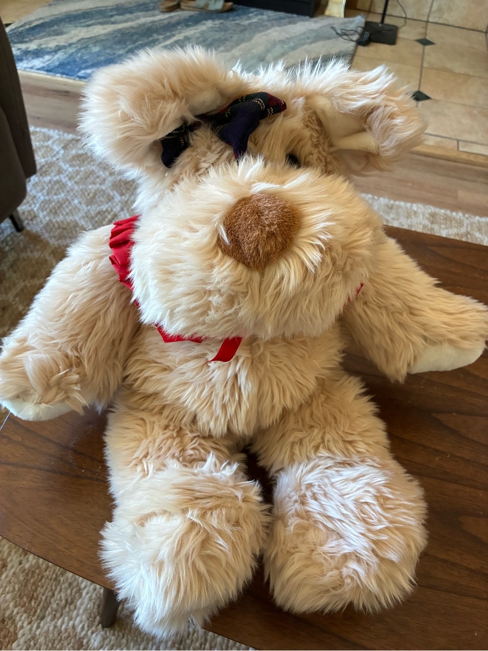 Commonwealth Plush Cream Scottish Dog Puppy Tartan Bow Tie & Ruffle Collar 16"